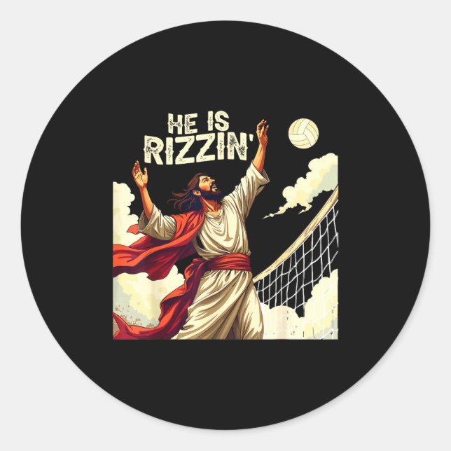 He Is Rizzin Jesus Meme Quote Shirt Funny Volleyba Runder Aufkleber (Vorderseite)