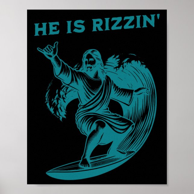 He Is Rizzin Jesus Surfing Funny Retro Easter Vint Poster (Vorne)