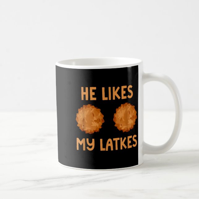 He Likes My Latkes Hanukkah Couple Matching Jewish Kaffeetasse (Rechts)