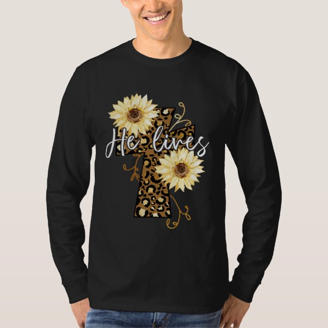 He Lives Happy Easter Day Jesus Cross Religious Ch T-Shirt (Vorderseite)