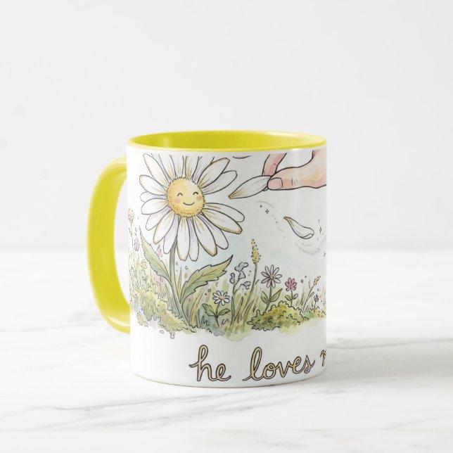 He Loves me - Daisy Love me not Whimsical Combo Tasse (Vorderseite Links)