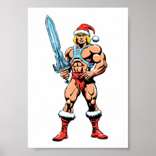 He-Man-Cartoon mit Santa-Hut – Retro Heman Poster
