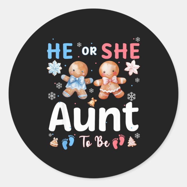 He Or She Aunt To Be Christmas Gingerbread Gender  Runder Aufkleber (Vorderseite)