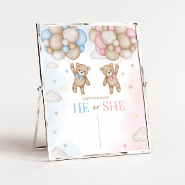 He or She Bear Gender Reveal Sign Poster