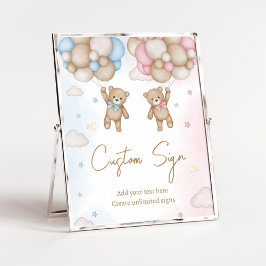 He or She Bear Gender Reveal Sign Poster