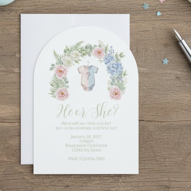 He or She? Botanical Gender Reveal Invitation Einladung (Gender reveal party invitation)