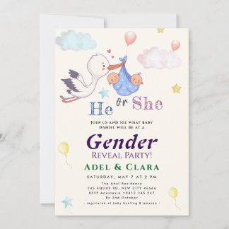 He or She Gender Reveal Invitation Einladung