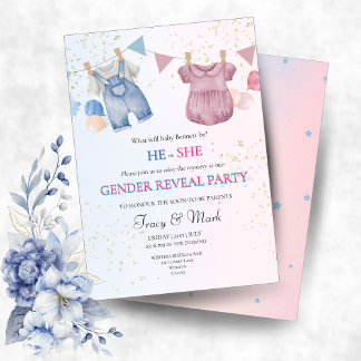 He or She Gender Reveal Party Invitation Einladung
