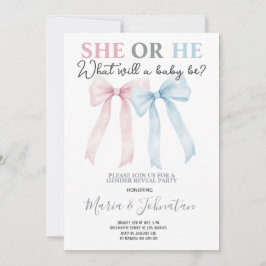 He or She Pink Blue Bow Baby Gender Reveal Einladung