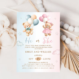 He or She Teddy Bear Gender Reveal Invitation Einladung