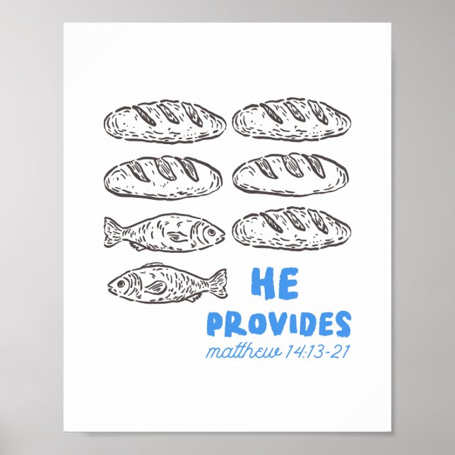 He Provides Bread and Fish Christian Wall Art Poster (Vorne)