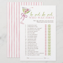 He Said She Said Chic Martini Bridal Game