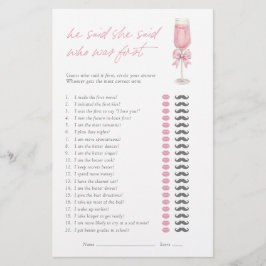 He Said She Said Pink Champagne Bow Bridal Game