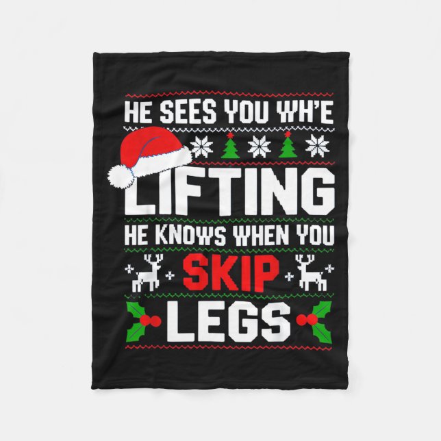He Sees You Lifting Skip Legs Gym Enthusiasts Funn Fleecedecke (Vorderseite)