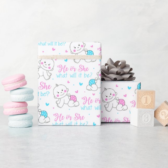 He she New Baby Geschenkpapier (Babyparty)
