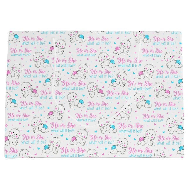 He she New Baby Große Geschenktüte (Vorderseite)