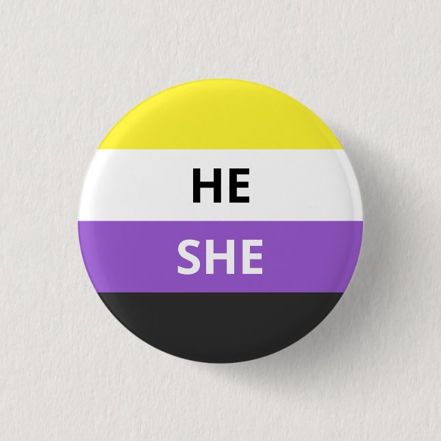 He/She Pronouns Non-Binary Flag Badge Button (Vorderseite)