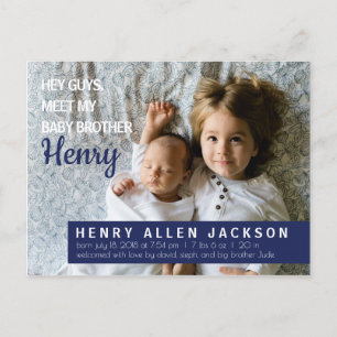 He Typ Birth Announcement Big Brother Sister Einladungspostkarte