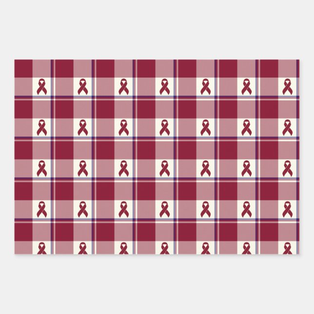 Head and Neck Cancer Awareness Plaid Burgundy Geschenkpapier Set (Vorderseite)