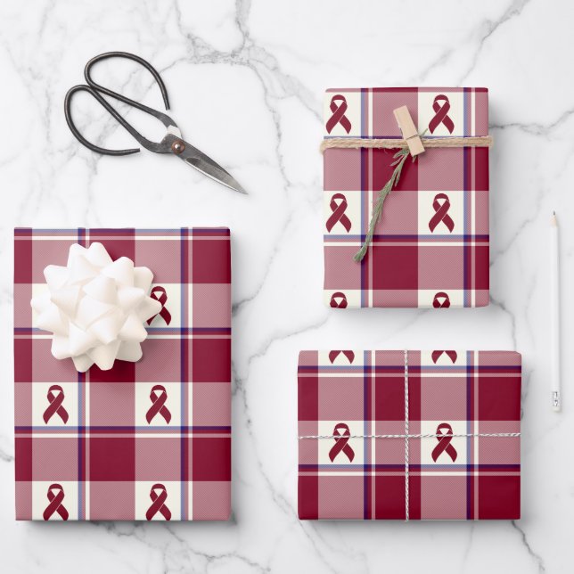 Head and Neck Cancer Awareness Plaid Burgundy Geschenkpapier Set (Vorderseite)