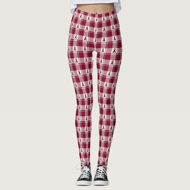 Head and Neck Cancer Awareness Plaid Burgundy Leggings (Vorderseite)