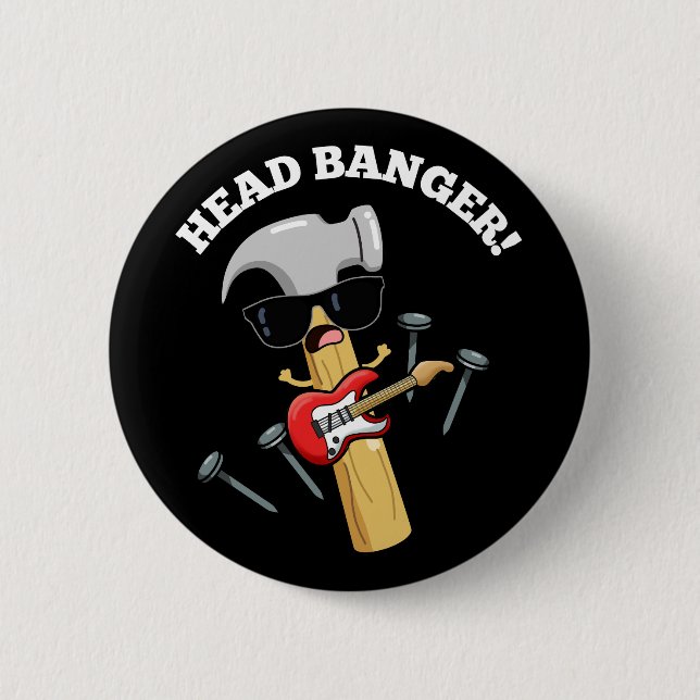 Head Banger Funny Music Puns Dark BG Button (Vorderseite)