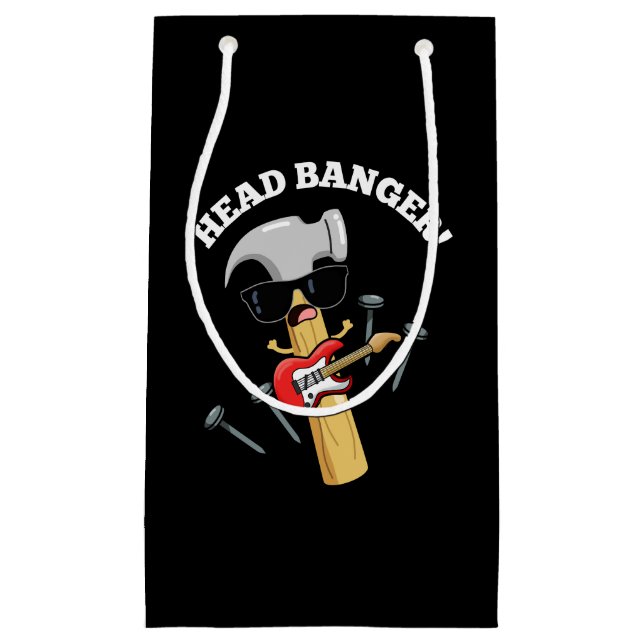 Head Banger Funny Music Puns Dark BG Kleine Geschenktüte (Vorderseite)