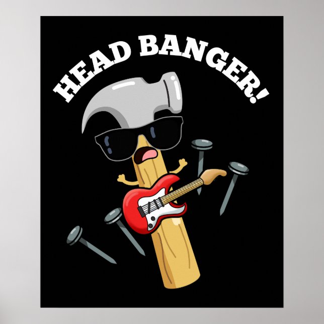 Head Banger Funny Music Puns Dark BG Poster (Vorne)