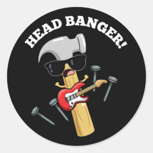 Head Banger Funny Music Puns Dark BG Runder Aufkleber