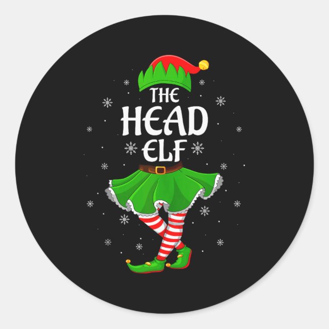 Head Elf Christmas Family Girls Women Elf Squad Xm Runder Aufkleber (Vorderseite)