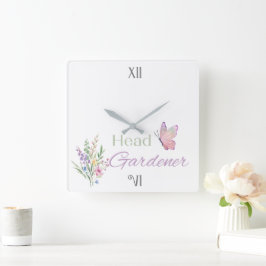 Head Gardener Floral, Mothers Day, Birthday Quadratische Wanduhr