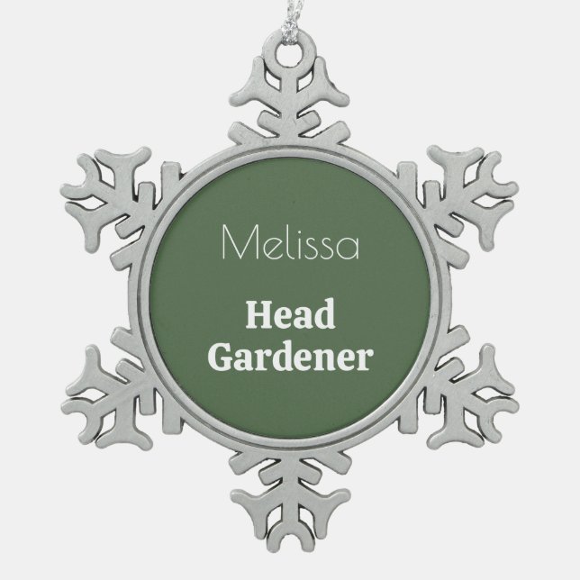 Head Gardener Personalisiert Novelty Garden Themed Schneeflocken Zinn-Ornament (Vorderseite)