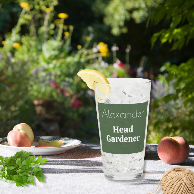 Head Gardenglas Personalisiert Custom Tumbler (A personalized glass tumbler for drinks, with Head Gardener caption. An ideal gift for garden lovers)