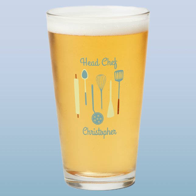 Head Koch Personalisiert Beer Glas (Head Chef fun personalized name beer glass)