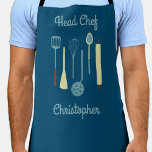 Head Koch Personalisierte Schürze<br><div class="desc">Fun Head Koch Design mit Küchenutensilien für Ihren Lieblings-Koch,  Koch oder Grill Experte. Ändern Sie den Namen,  um ihn zu personalisieren.</div>