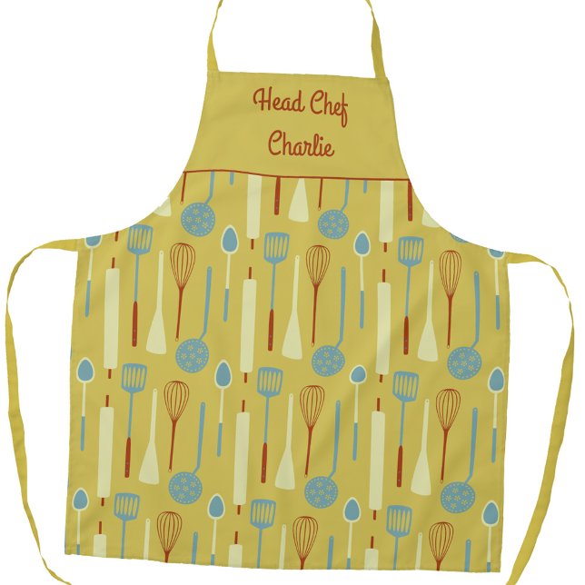 Head Koch Personalisierte Schürze (Head Chef personalized vintage kitchen apron with editable text)