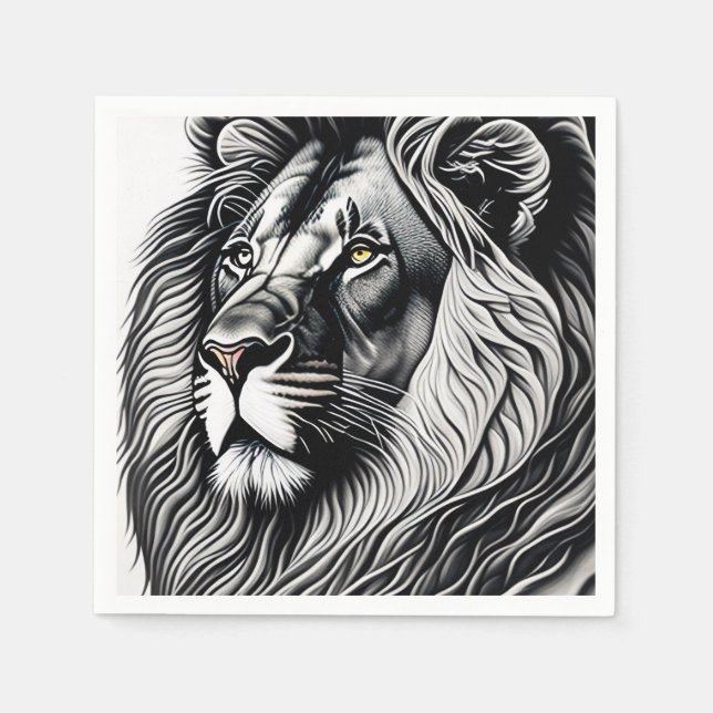 Head Lion Zeichnend Kunst Serviette (Vorderseite)