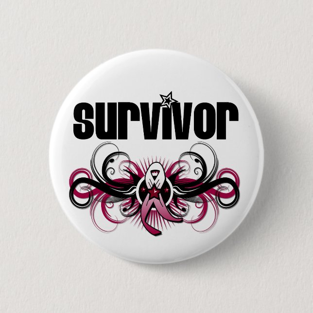 Head Neck Cancer Survivor Grunge Winged Emblem Button (Vorderseite)