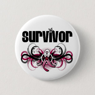 Head Neck Cancer Survivor Grunge Winged Emblem Button