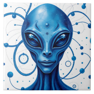 Head Of Blue Alien Closeup Sci-Fi Art Fliese