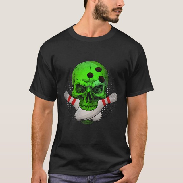 Head Skull Bowling Ball & Amp; Buttone Frohe Hallo T-Shirt (Vorderseite)