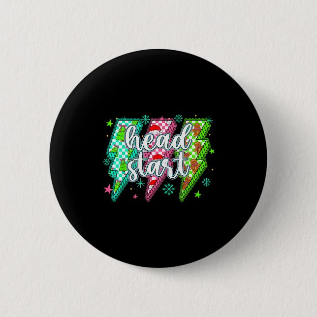 Head Start Lightning Christmas Checkered Graphic  Button (Vorderseite)