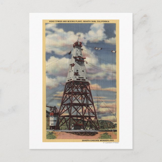 Head Tower, Mixing Pflanze, Shasta Dam Postkarte (Vorderseite)