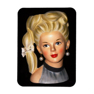 Head Vase 1960er Girl mit Bouffant & Side Ponytail Magnet