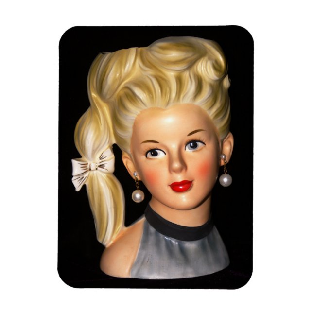 Head Vase 1960er Girl mit Bouffant & Side Ponytail Magnet (Vertikal)