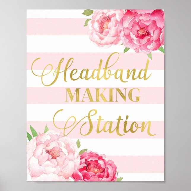 Headband Making Station Signieren rosa, florale St Poster (Vorne)