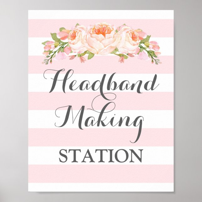 Headband-Workstation Signieren rosa Blume Streifen Poster (Vorne)