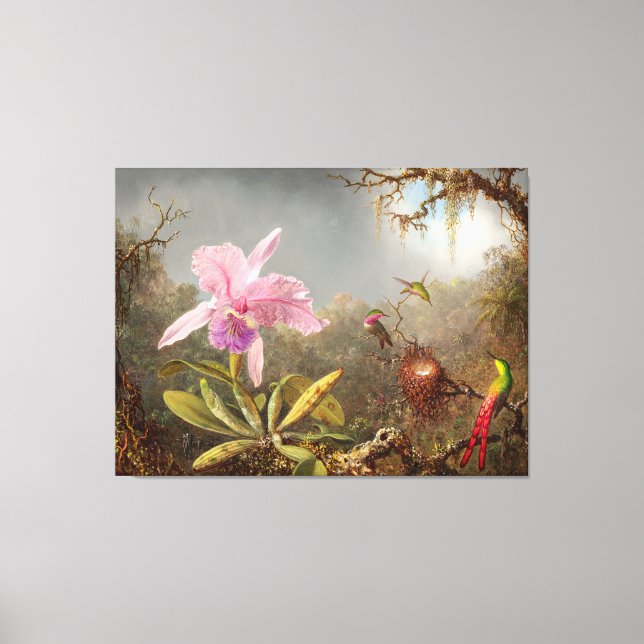 HEADE Cattleya Orchid und Three Humminbird (1871) Leinwanddruck (Vorderseite)