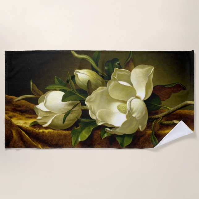 Heade Magnolia Blume auf Gold Velvet Beach Handtuc Strandtuch (Vorderseite)