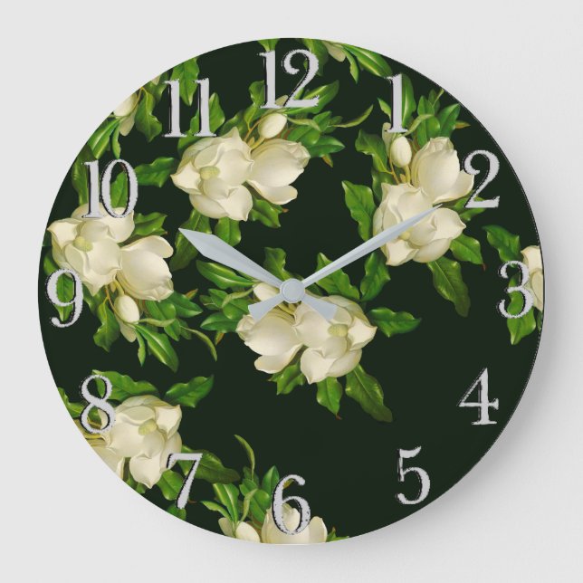 Heade Magnolia Blume blüht Wall Clock Große Wanduhr (Vorderseite)
